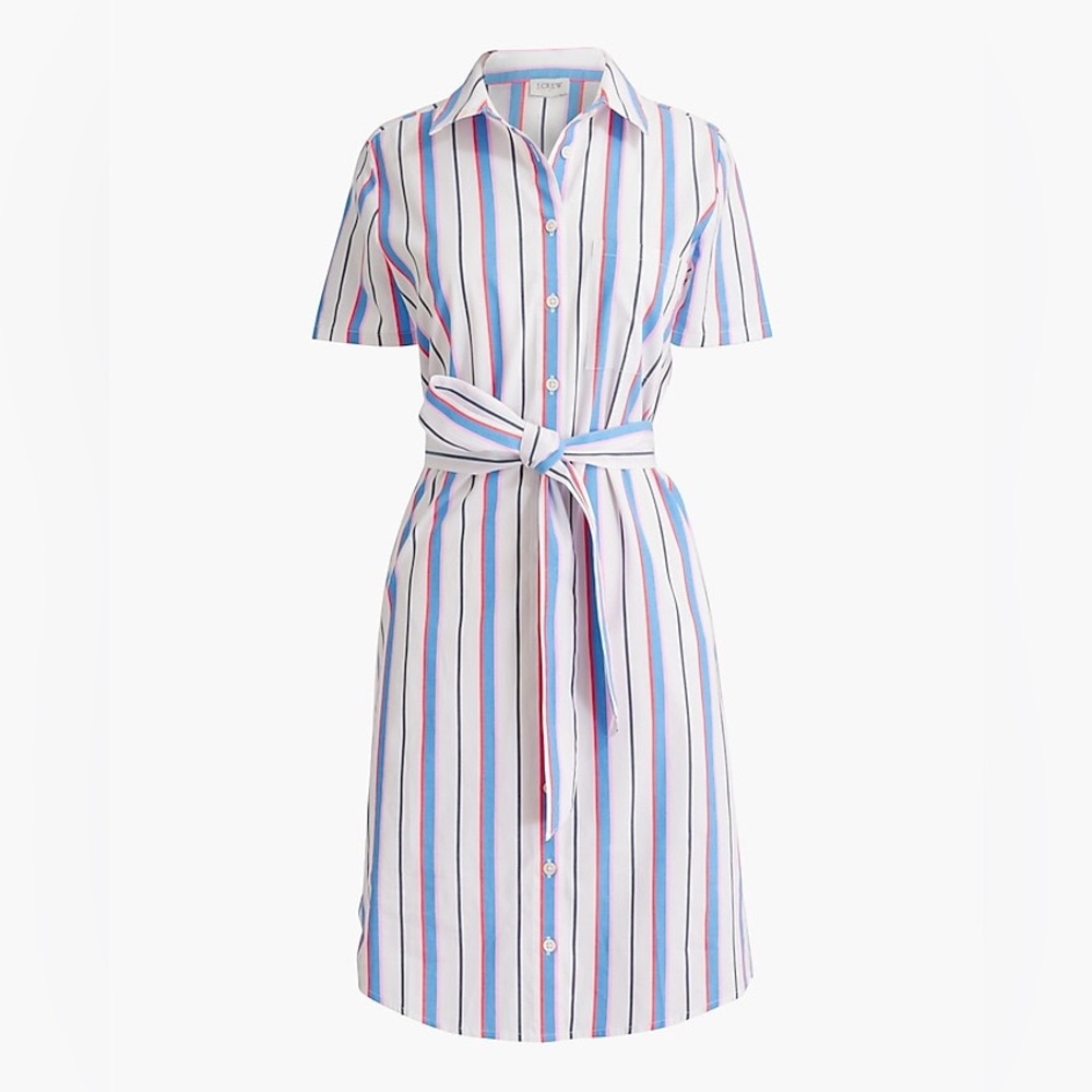 I Crew NWOT Striped Shirt Dress - 8 - Blue Pink Red White Belted